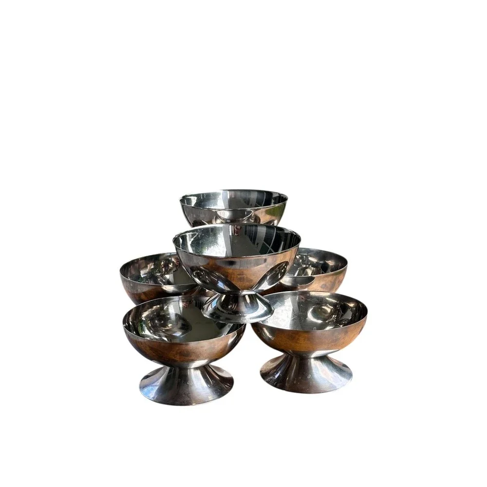Vintage Silver Metal Coupe Bowls, Sorbet Ice Cream Cups, Set of 6